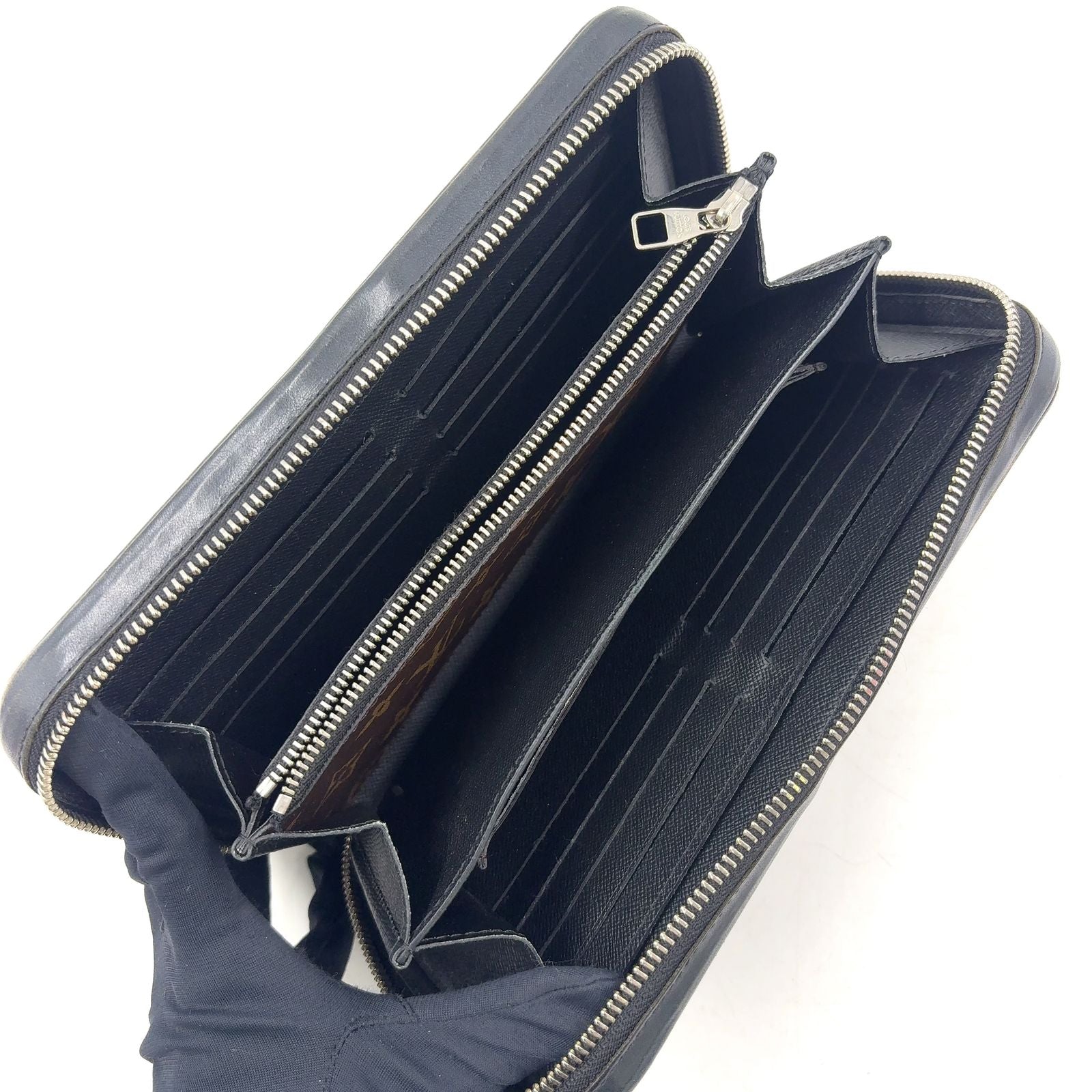 Louis Vuitton Zippy XL Monogram Macassar Leather Brown Black Zip Around Wallet — view 3