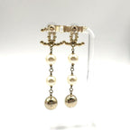 Chanel CC Logo Rhinestone Faux Pearl Long Color Stone Off White Clear Gold — view 3