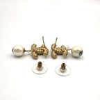 Chanel CC Logo Pearl Swing Faux Color Stone Off White Clear Gold Earrings — view 5