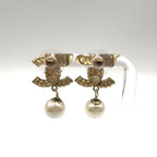Chanel CC Logo Pearl Swing Faux Color Stone Off White Clear Gold Earrings — view 3