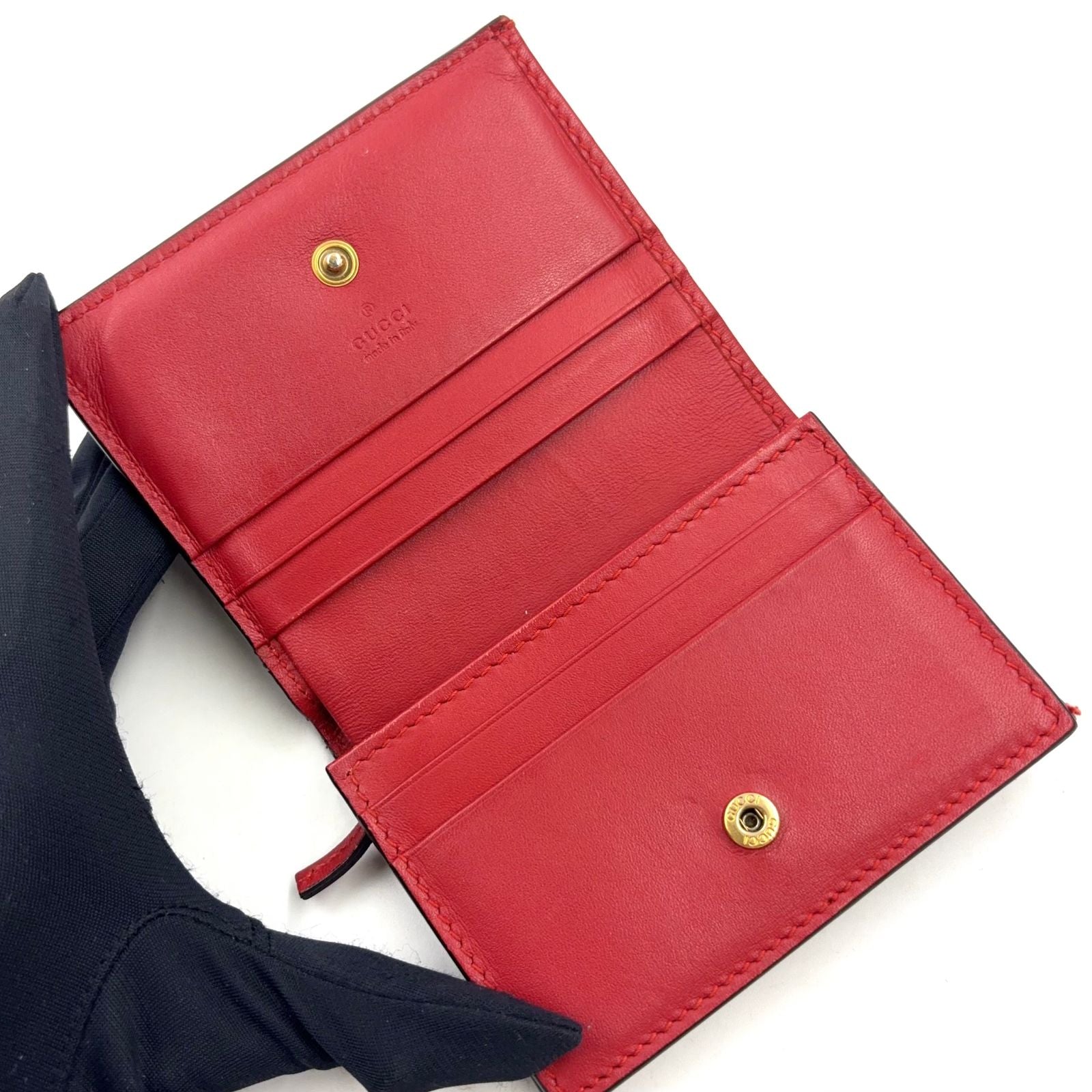 Gucci Cherry GG Supreme Leather Beige Red Bifold Wallet Gold — view 3