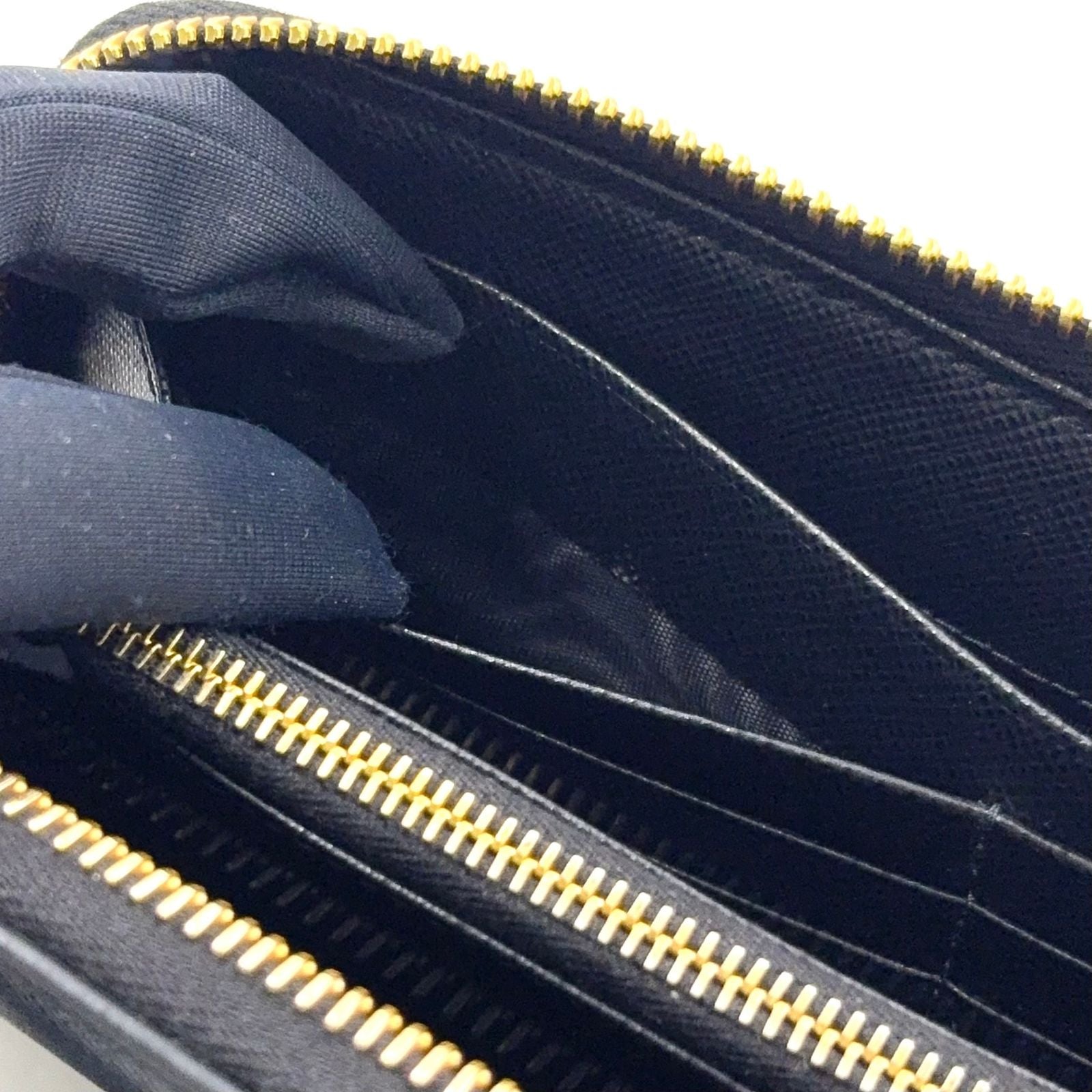 Prada Saffiano Leather Zip Around Black Wallet Gold — view 9
