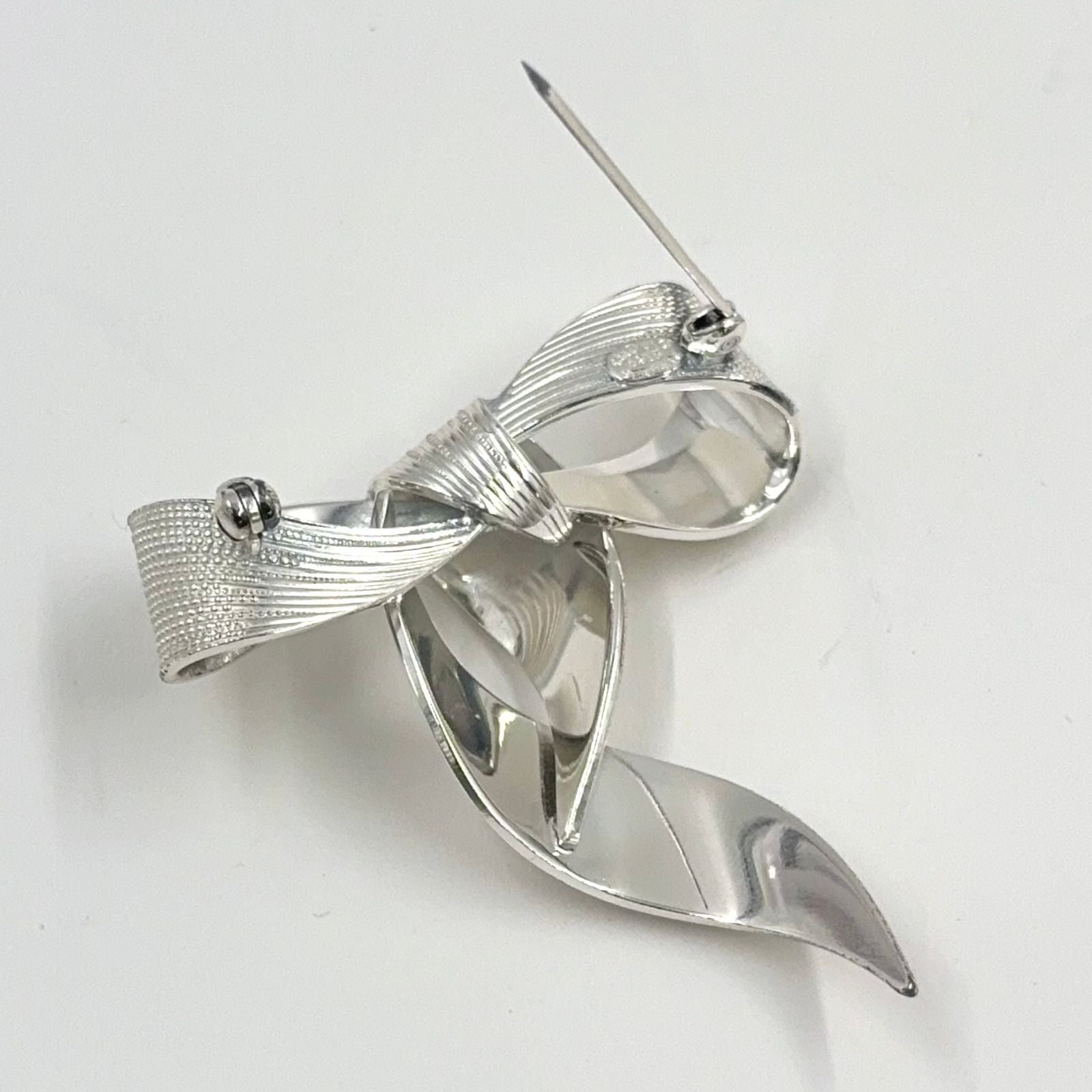 Dior Ribbon Motif Metal Silver Brooch — view 3
