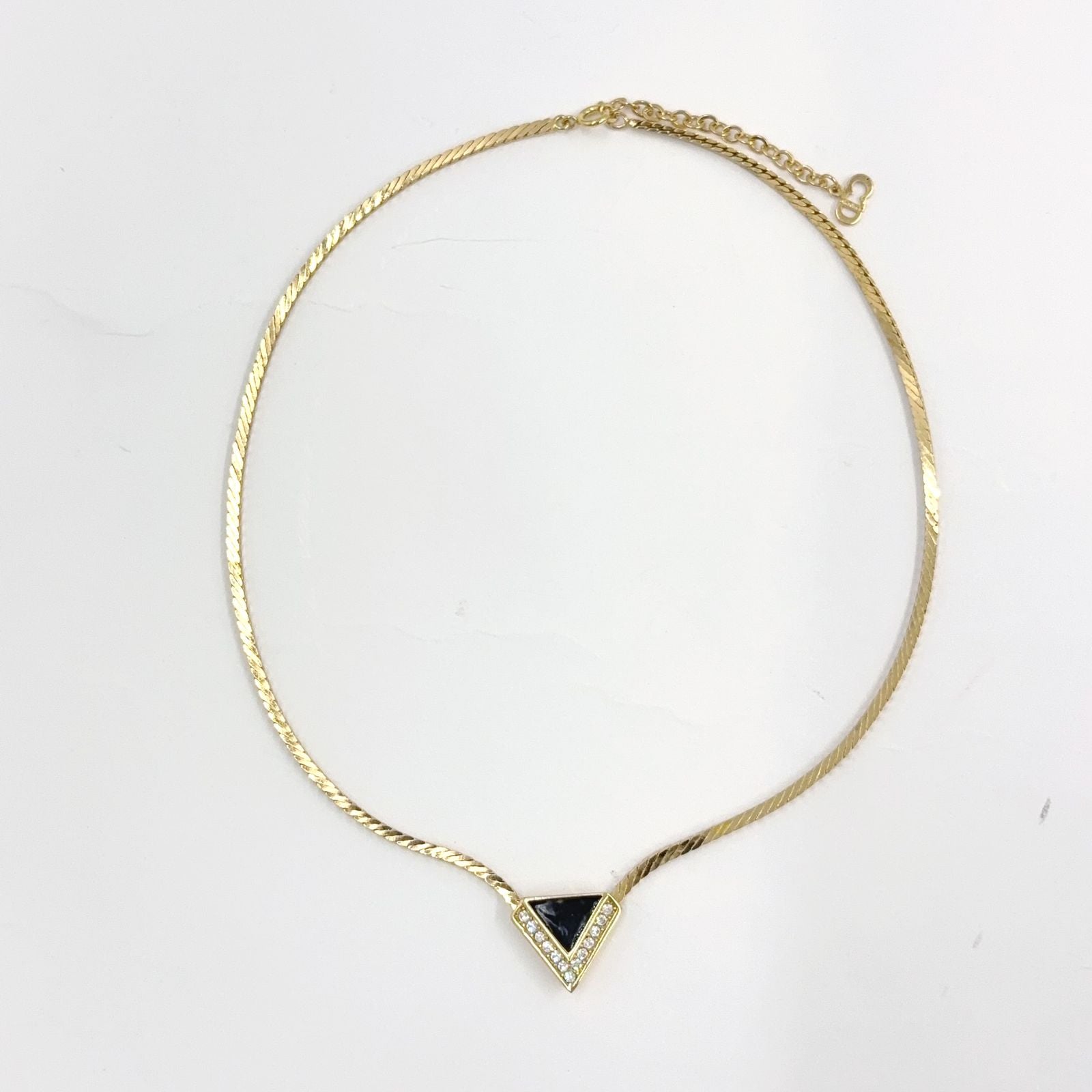 Dior Triangle Rhinestone Enamel Color Stone Clear Gold Black Necklace — view 3