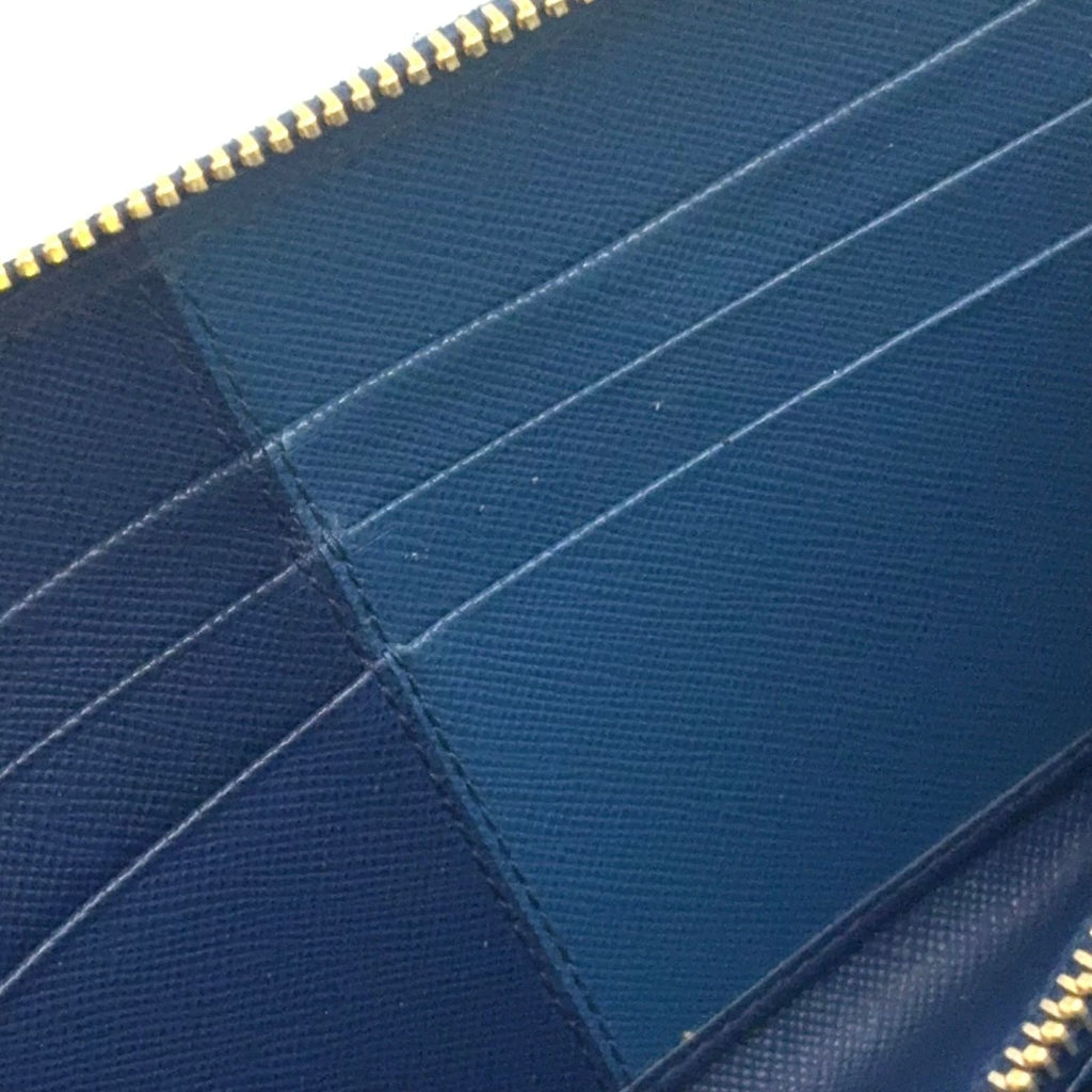 Prada Ribbon Bicolor Zip Around Leather Blue Light Wallet Gold — view 9