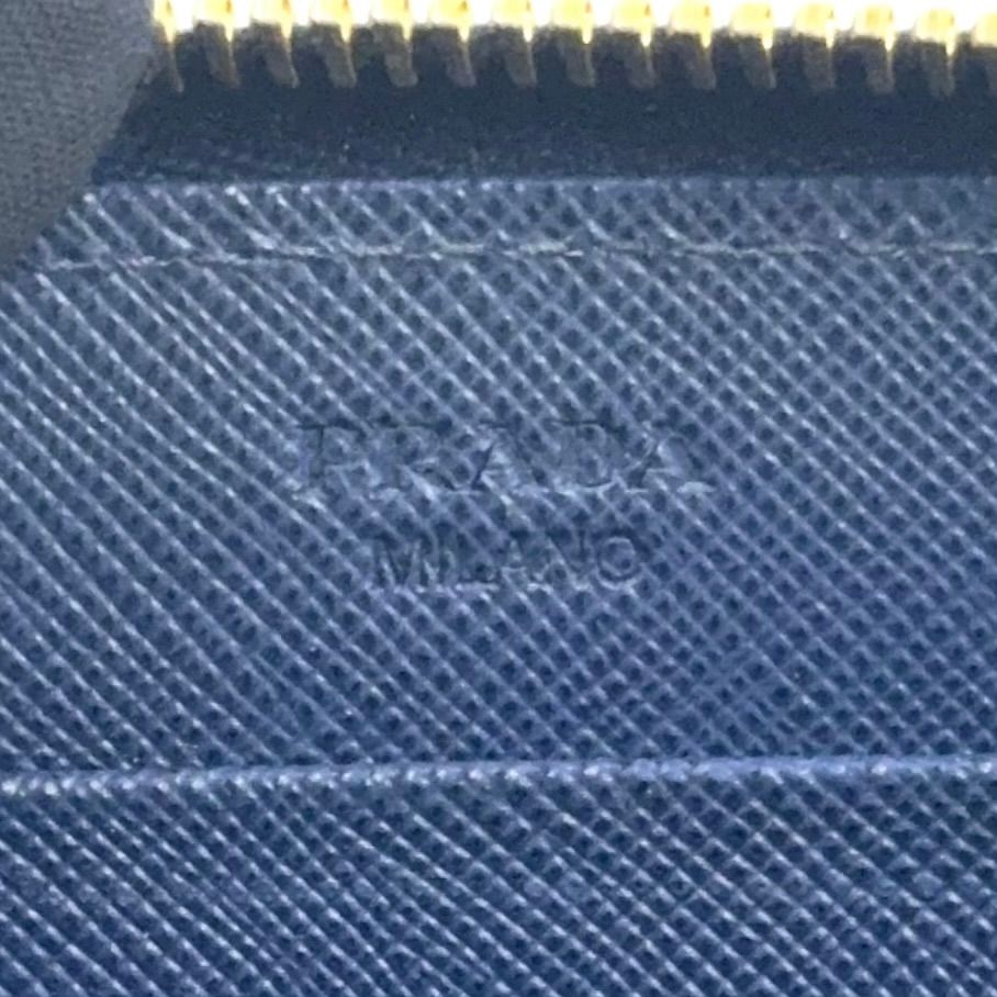 Prada Ribbon Bicolor Zip Around Leather Blue Light Wallet Gold — view 4