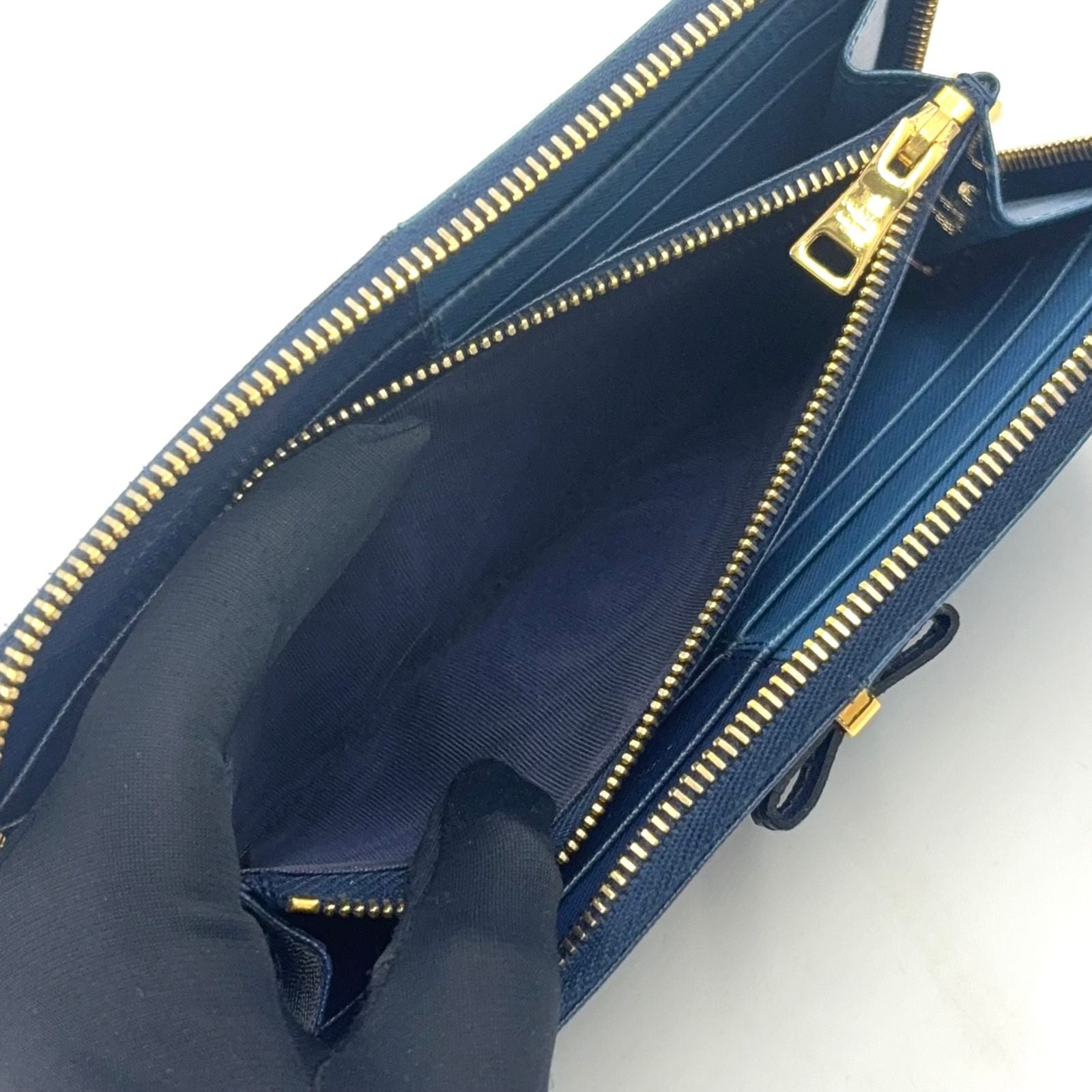 Prada Ribbon Bicolor Zip Around Leather Blue Light Wallet Gold — view 5