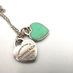 Tiffany & Co Blue Double Heart Tag Enamel Silver Light Necklace — view 9