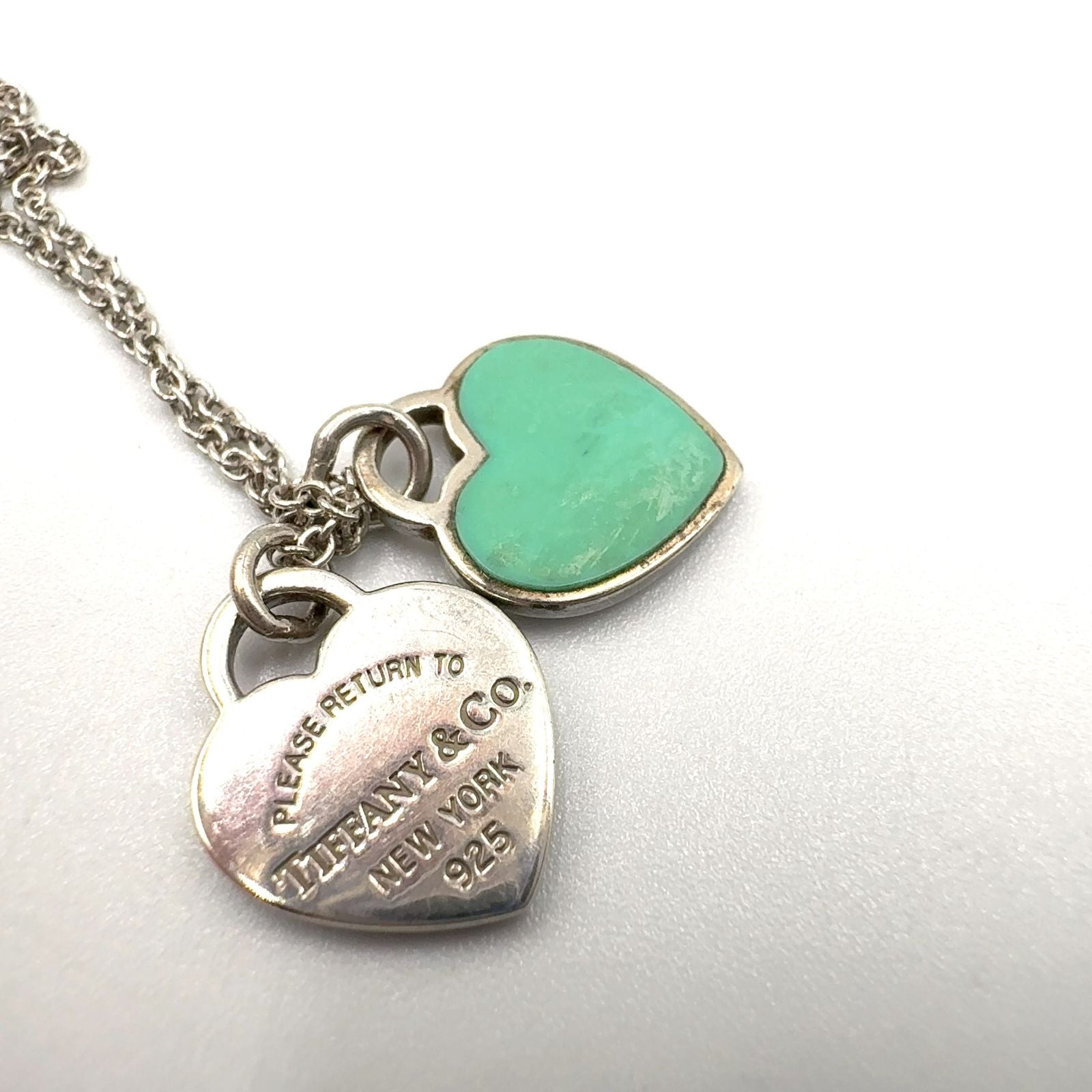 Tiffany & Co Blue Double Heart Tag Enamel Silver Light Necklace — view 9