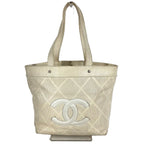 Chanel Tote Logo CC Quilted Leather Ivory