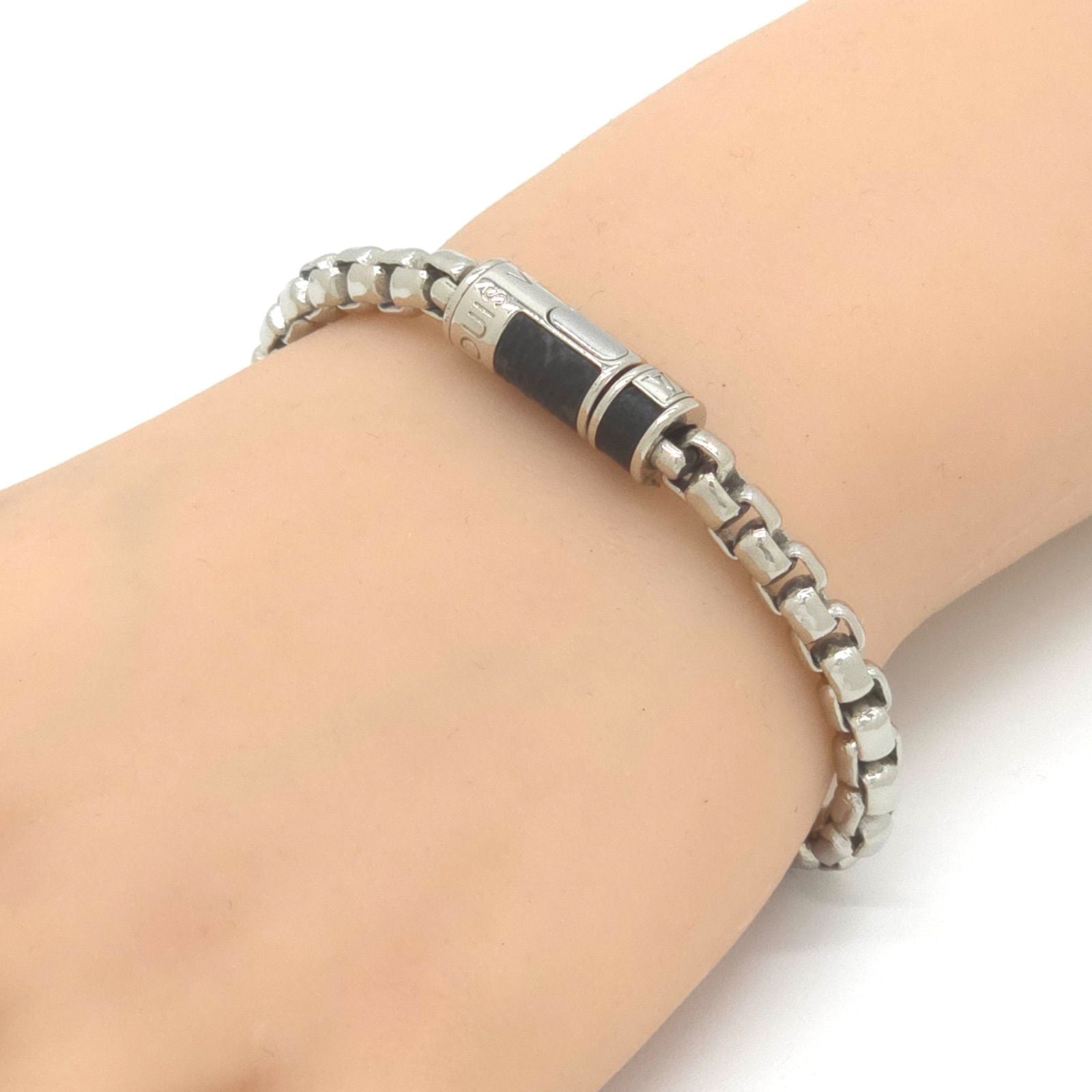 Louis Vuitton Bracelet Chain Monogram 16.8 cm Eclipse Canvas Silver Color Metal