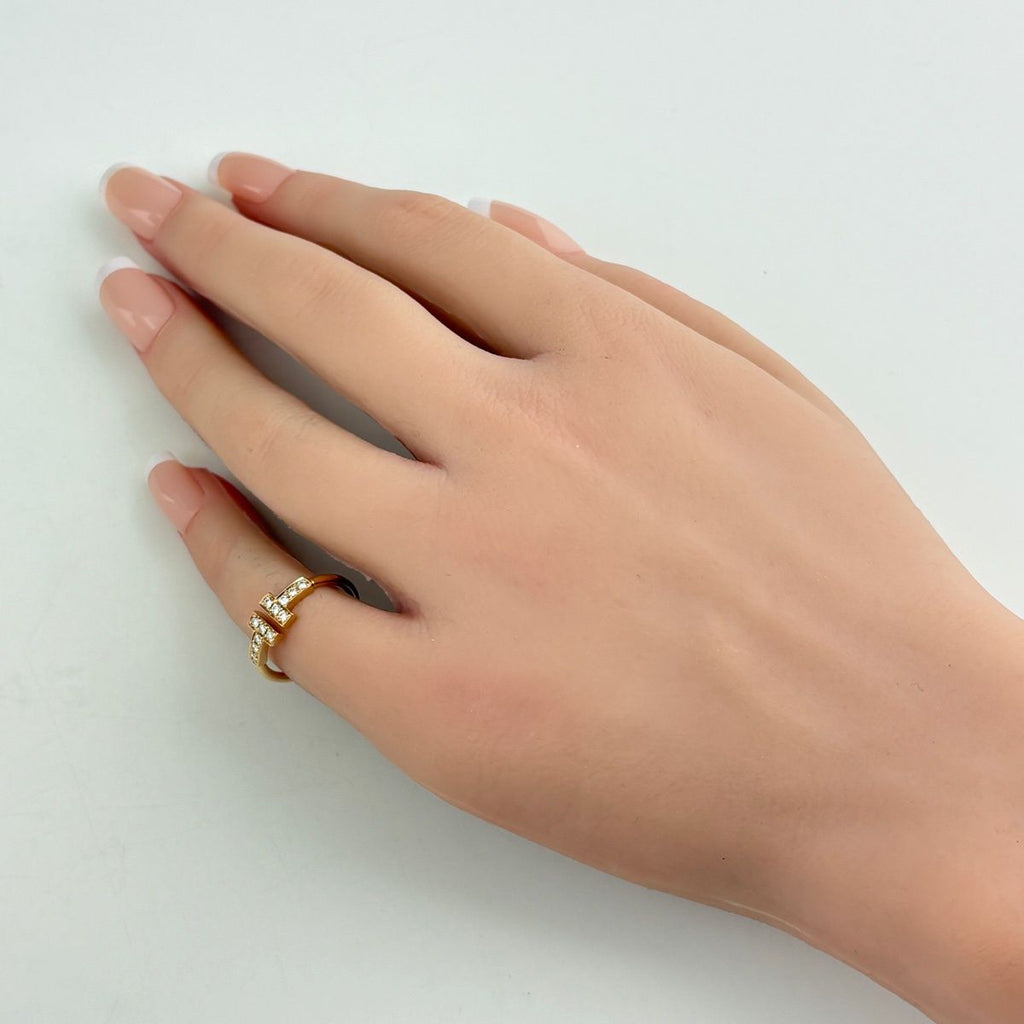 Tiffany & Co T Wire Ring PG Pink Gold Pave Diamond — view 4