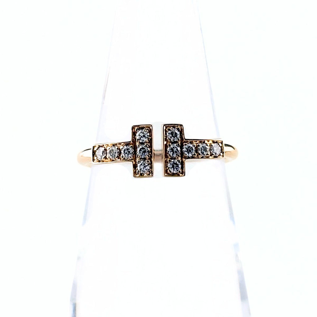 Tiffany & Co T Wire Ring PG Pink Gold Pave Diamond