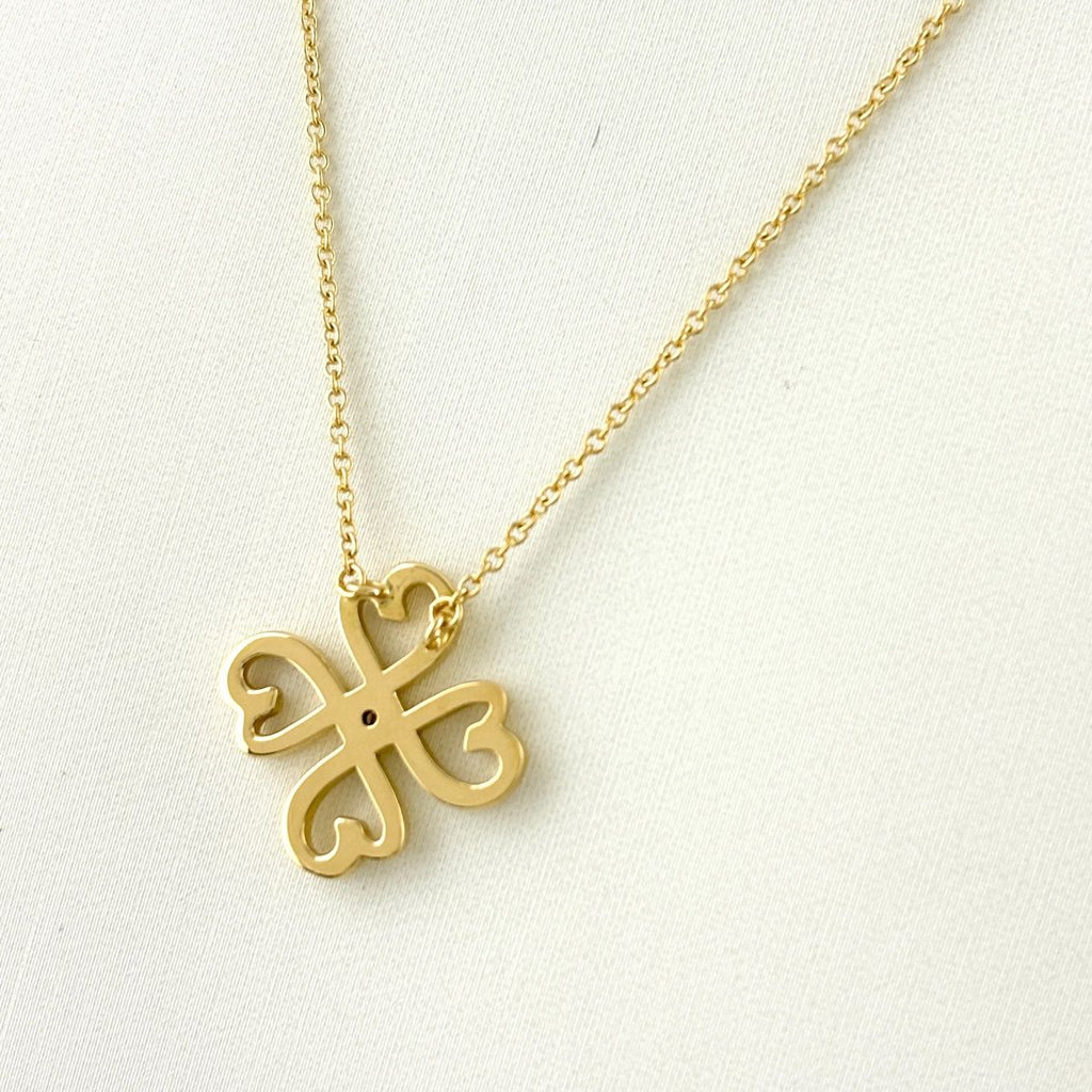 Tiffany & Co Loving Heart Clover Necklace YG Yellow Gold Pendant Diamond — view 2