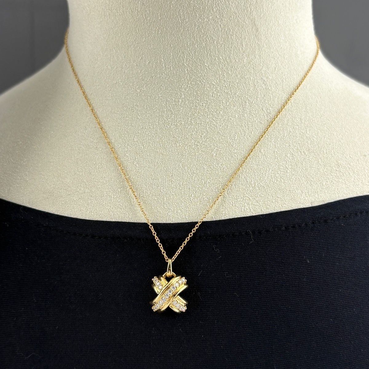 Tiffany & Co Signature Cross Diamond Necklace YG Yellow Gold Pendant — view 3