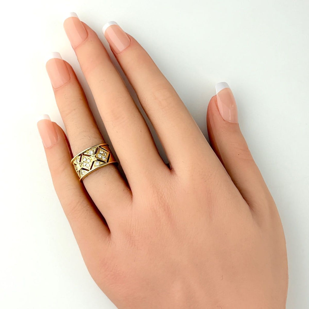 Celine Pave Diamond Ring YG Yellow Gold
