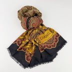 Chanel Chain Paisley Pattern Large Shawl Cashmere 48% Silk 52% Black Gold — view 2