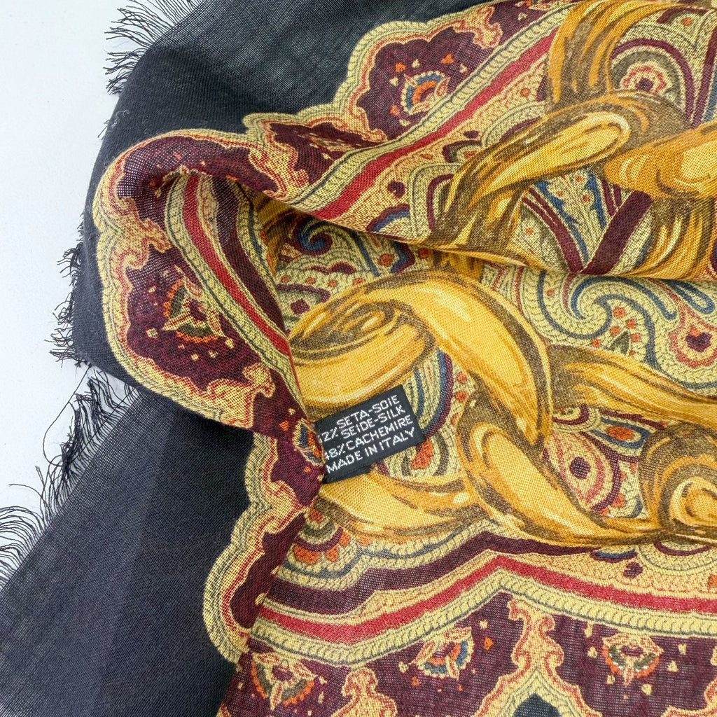 Chanel Chain Paisley Pattern Large Shawl Cashmere 48% Silk 52% Black Gold — view 7