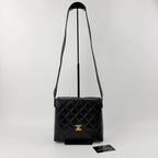 Chanel Quilted CC Logo Turnlock Crossbody Shoulder Bag Leather Black Gold