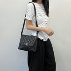 Chanel Quilted CC Logo Turnlock Crossbody Shoulder Bag Leather Black Gold — view 3
