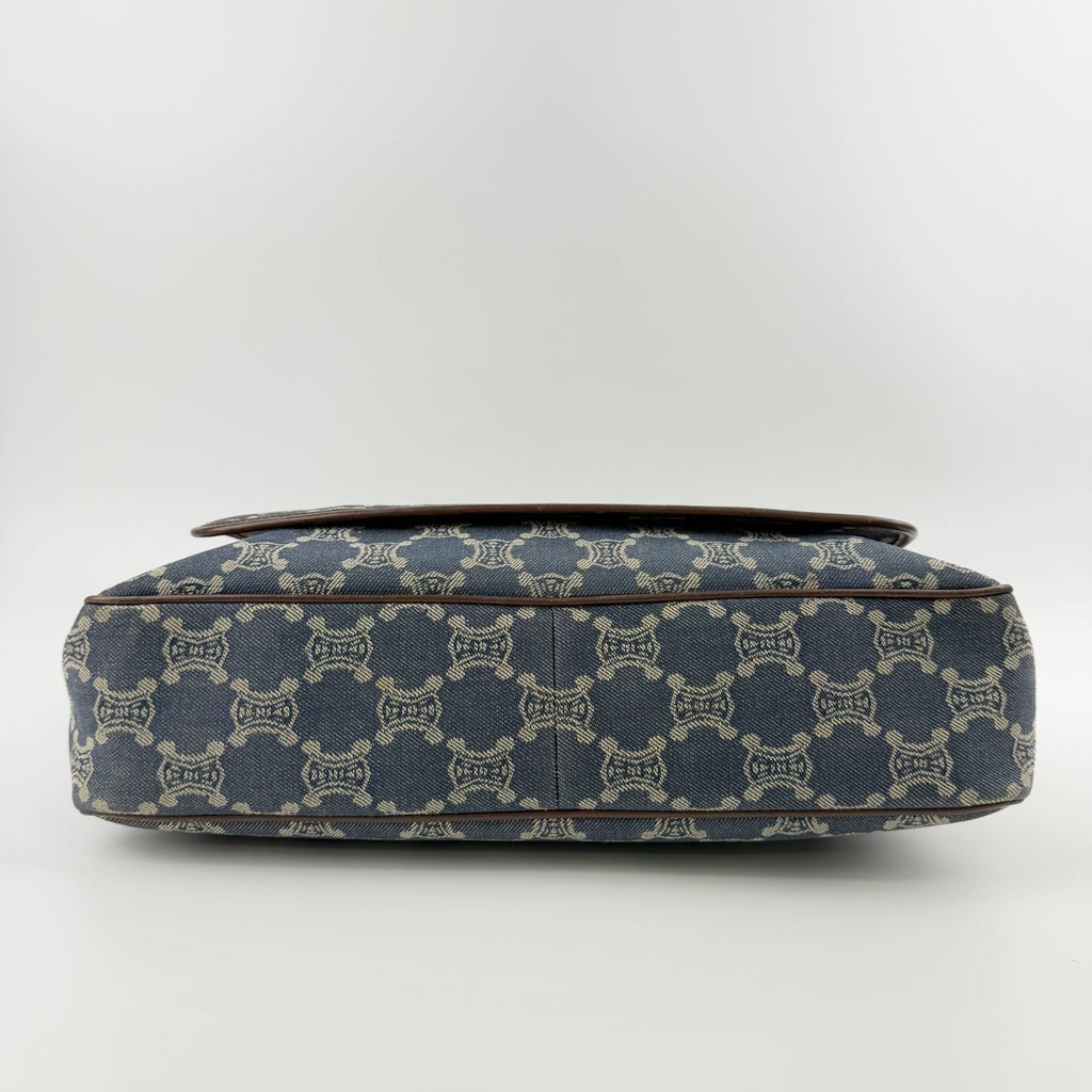 Celine Denim Macadam Pattern Shoulder Bag Blue Brown Gold Vintage — view 7