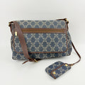 Celine Denim Macadam Pattern Shoulder Bag Blue Brown Gold Vintage