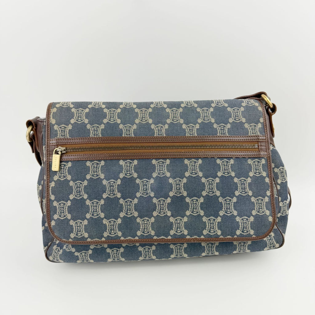 Celine Denim Macadam Pattern Shoulder Bag Blue Brown Gold Vintage — view 4