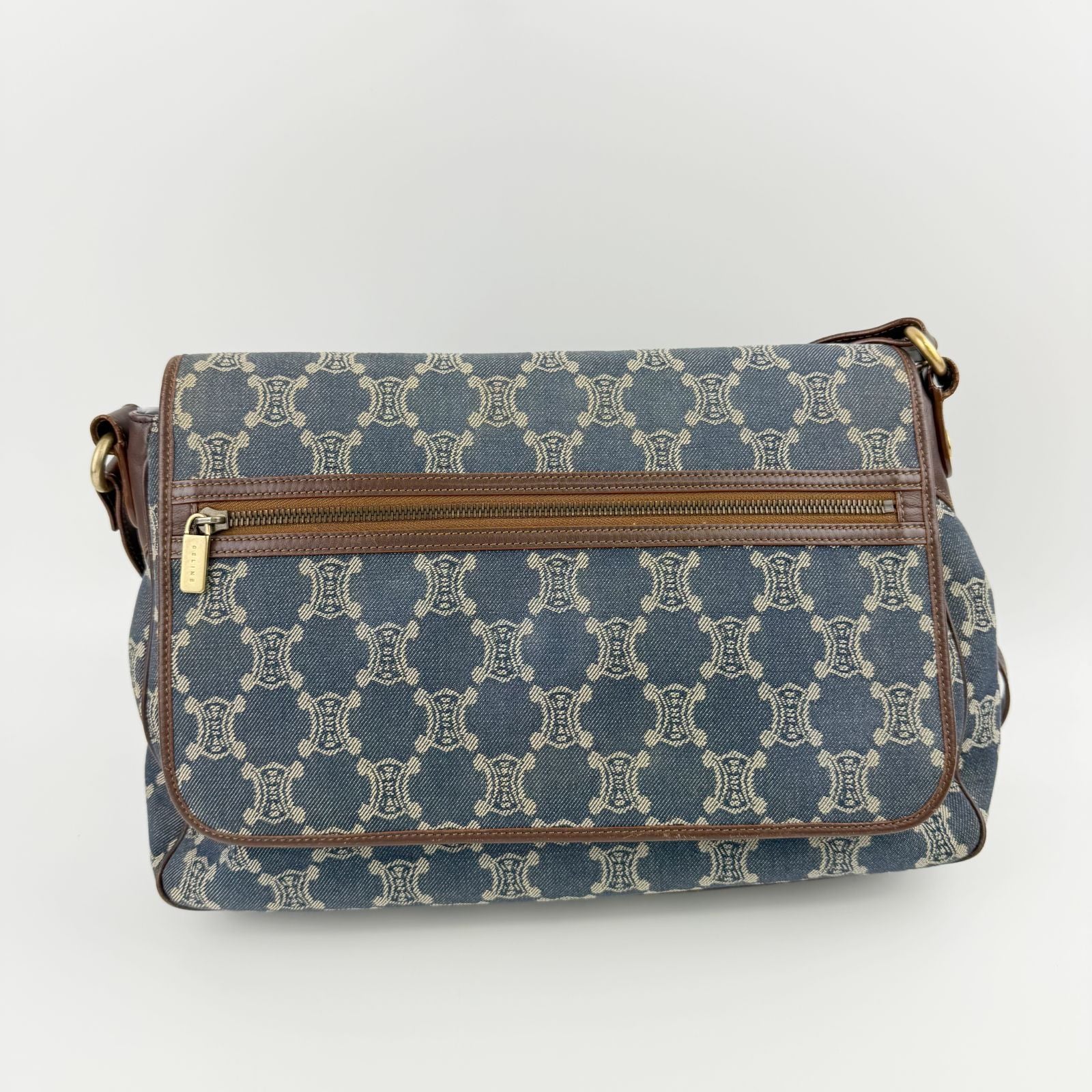 Celine Denim Macadam Pattern Shoulder Bag Blue Brown Gold Vintage — view 4