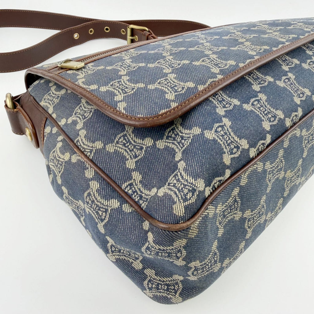 Celine Denim Macadam Pattern Shoulder Bag Blue Brown Gold Vintage — view 8