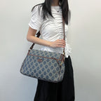 Celine Denim Macadam Pattern Shoulder Bag Blue Brown Gold Vintage — view 2