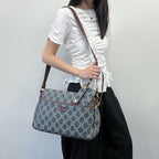 Celine Denim Macadam Pattern Shoulder Bag Blue Brown Gold Vintage — view 3
