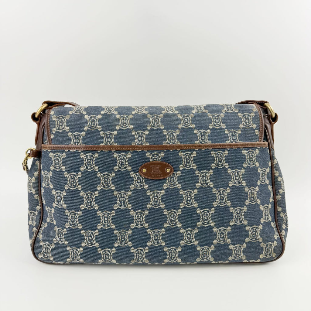 Celine Denim Macadam Pattern Shoulder Bag Blue Brown Gold Vintage — view 5