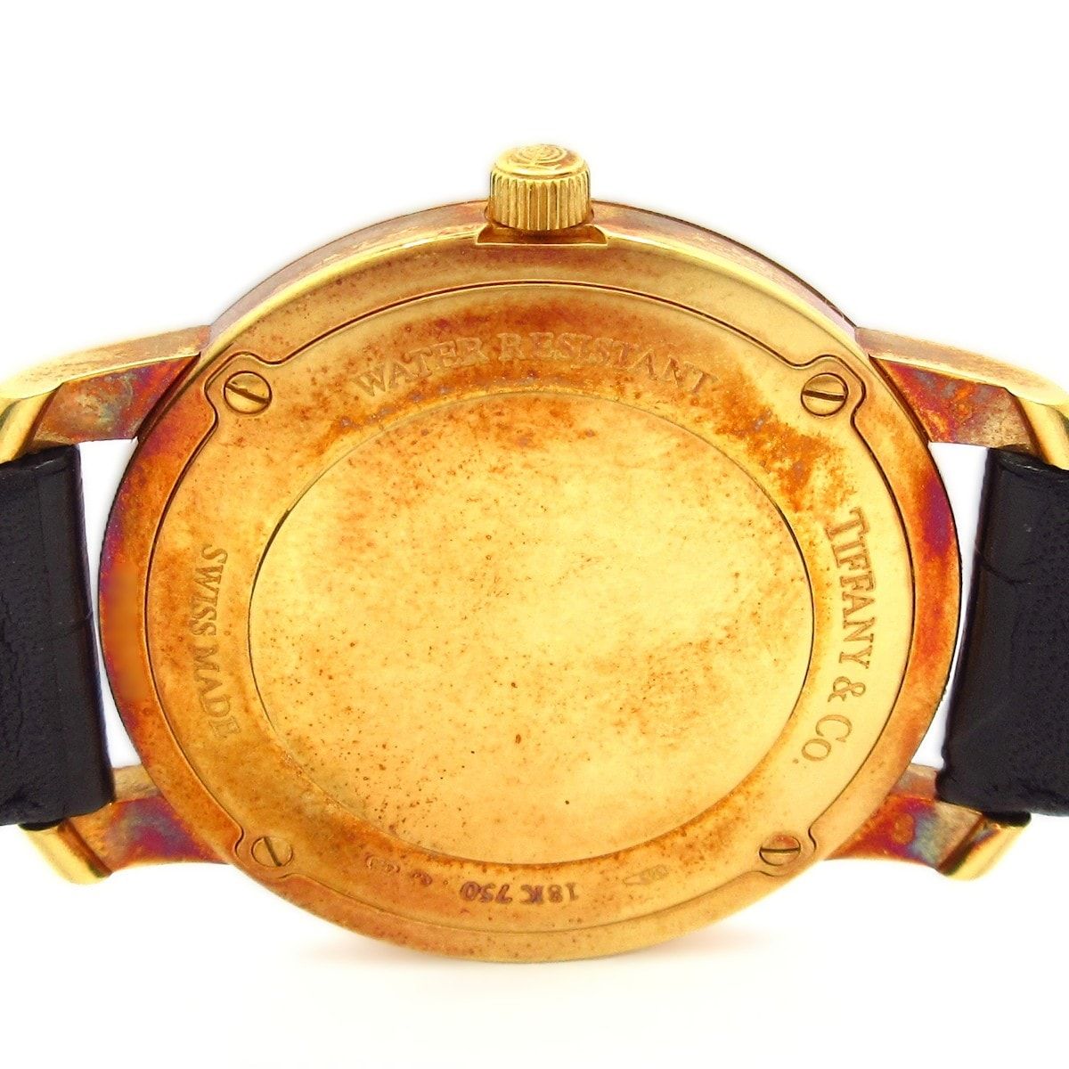 Tiffany & Co Watch Mark Round 18k Yellow Gold Leather Silver — view 3