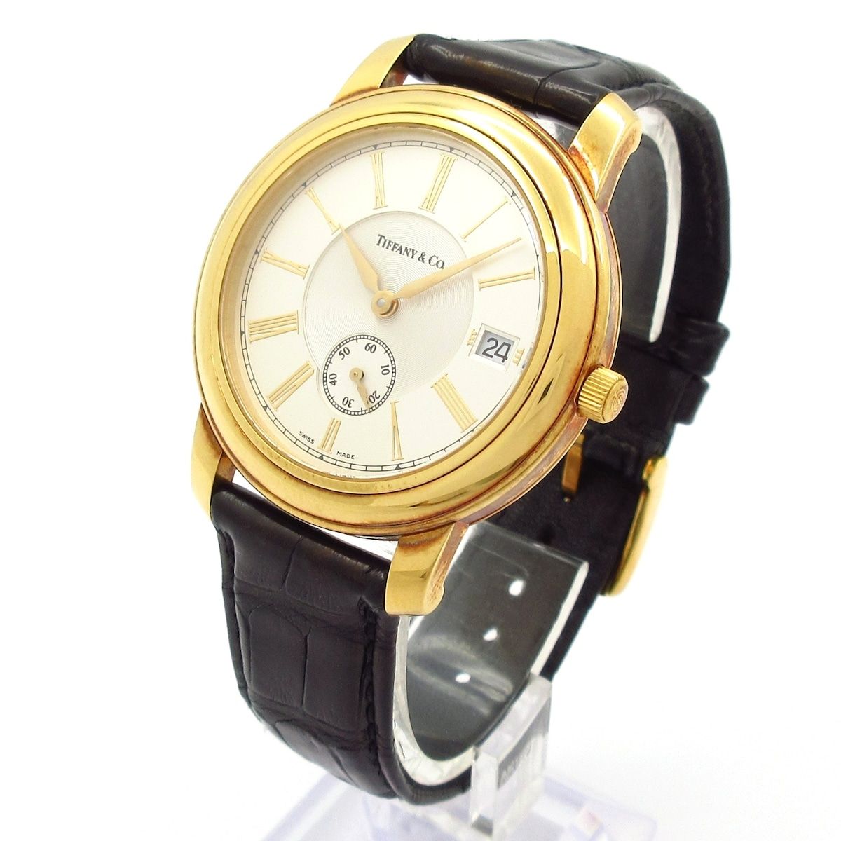 Tiffany & Co Watch Mark Round 18k Yellow Gold Leather Silver — view 2
