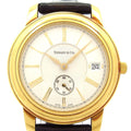 Tiffany & Co Watch Mark Round 18k Yellow Gold Leather Silver