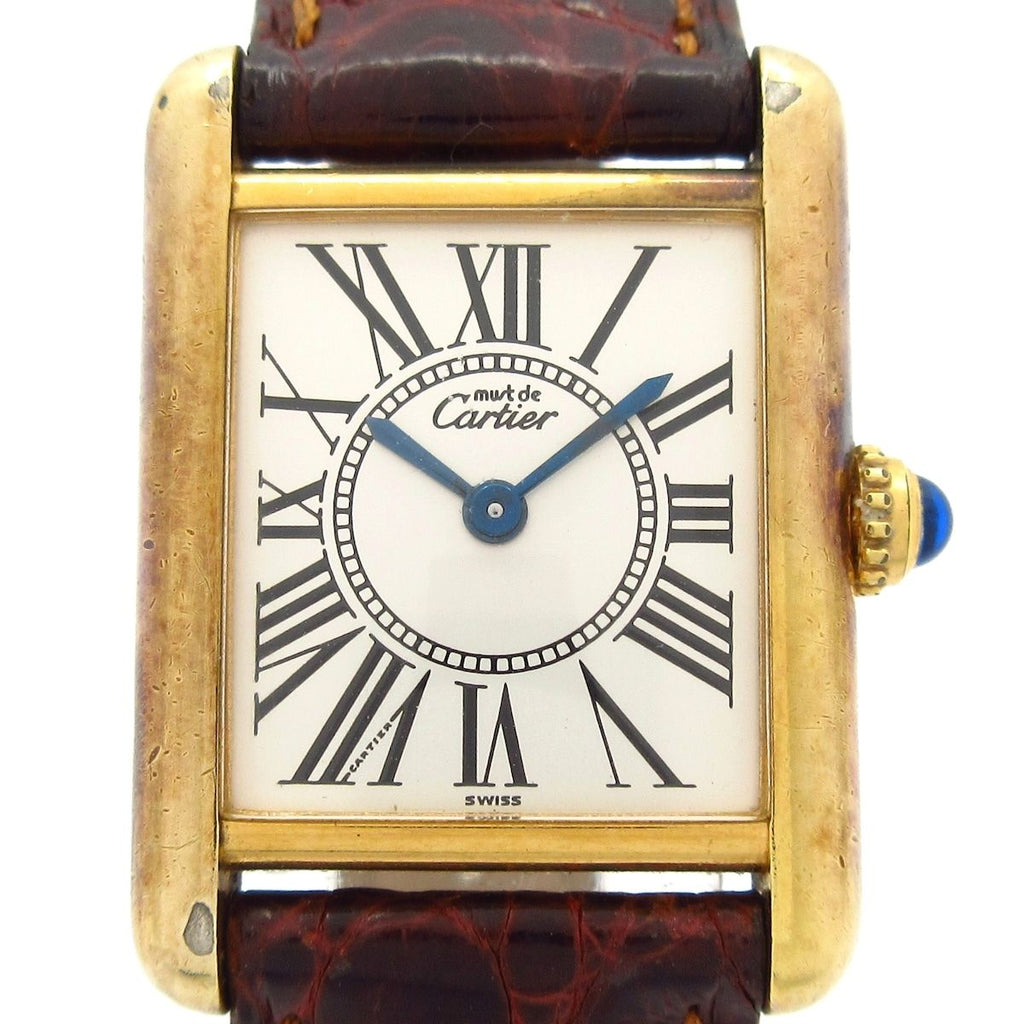 Cartier Watch Must Tank Vermeil 925 Opalan Croco Silver