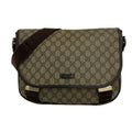Gucci Shoulder Bag GG Plus Supreme Beige Dark Brown Leather