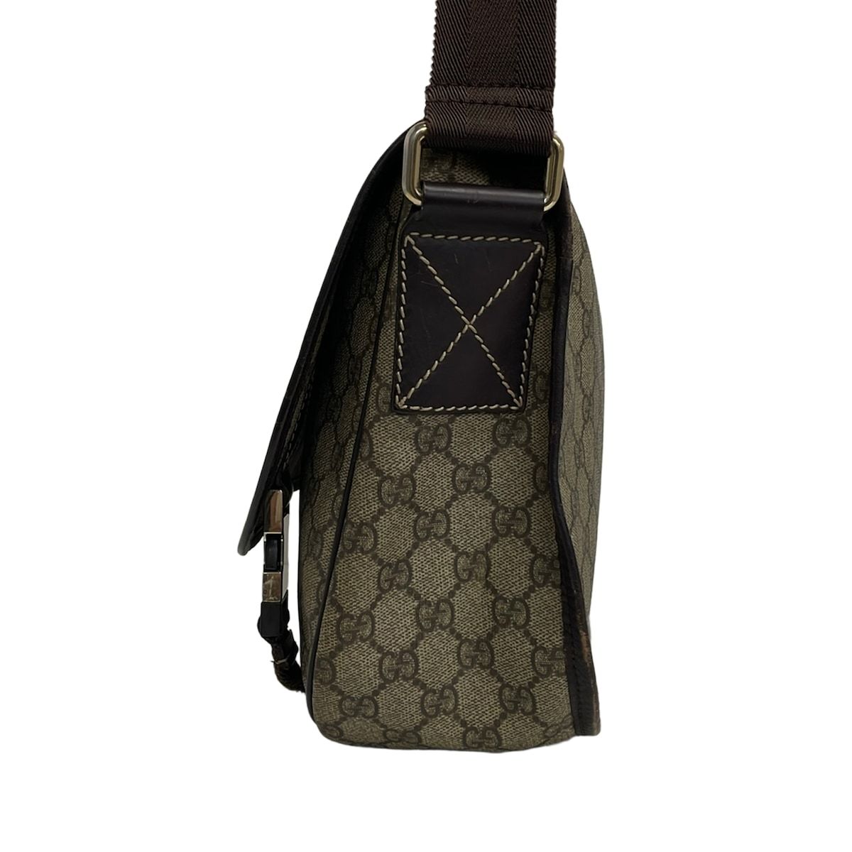 Gucci Shoulder Bag GG Plus Supreme Beige Dark Brown Leather — view 4