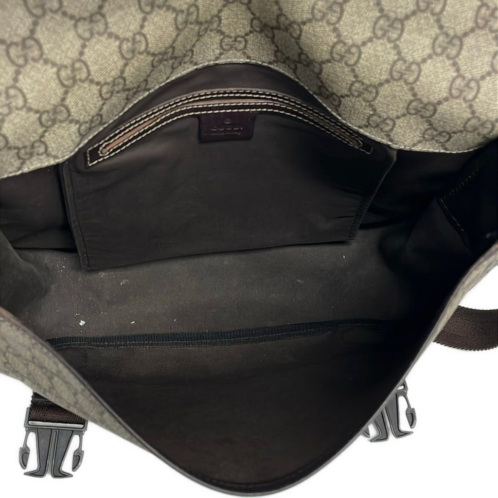 Gucci Shoulder Bag GG Plus Supreme Beige Dark Brown Leather — view 7