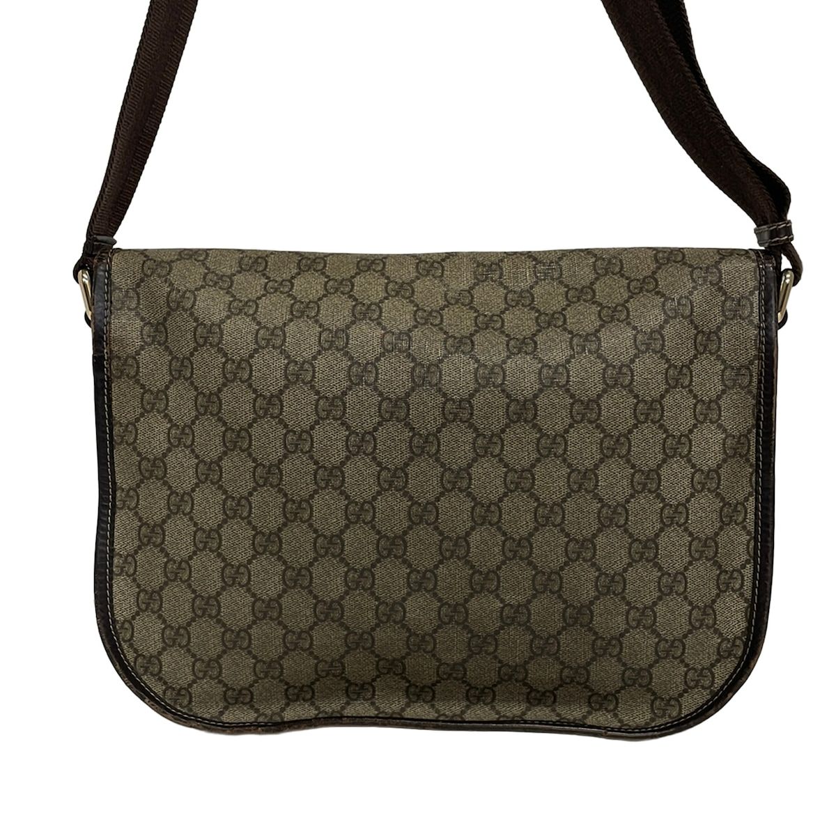 Gucci Shoulder Bag GG Plus Supreme Beige Dark Brown Leather — view 3