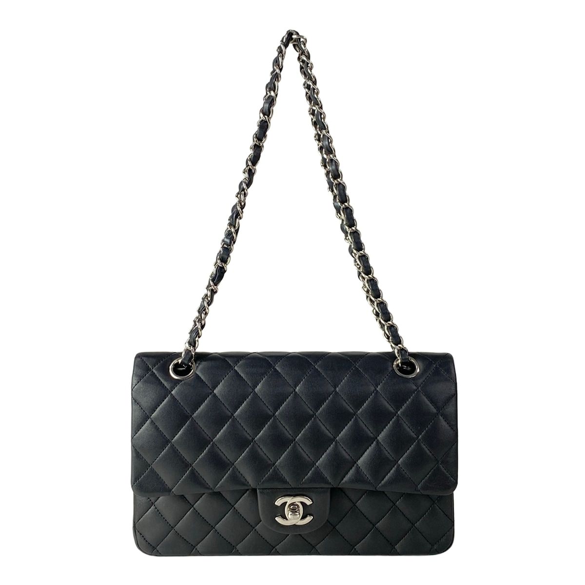 Chanel Shoulder Bag Double Flap Quilted Black Gold Chain Lambskin