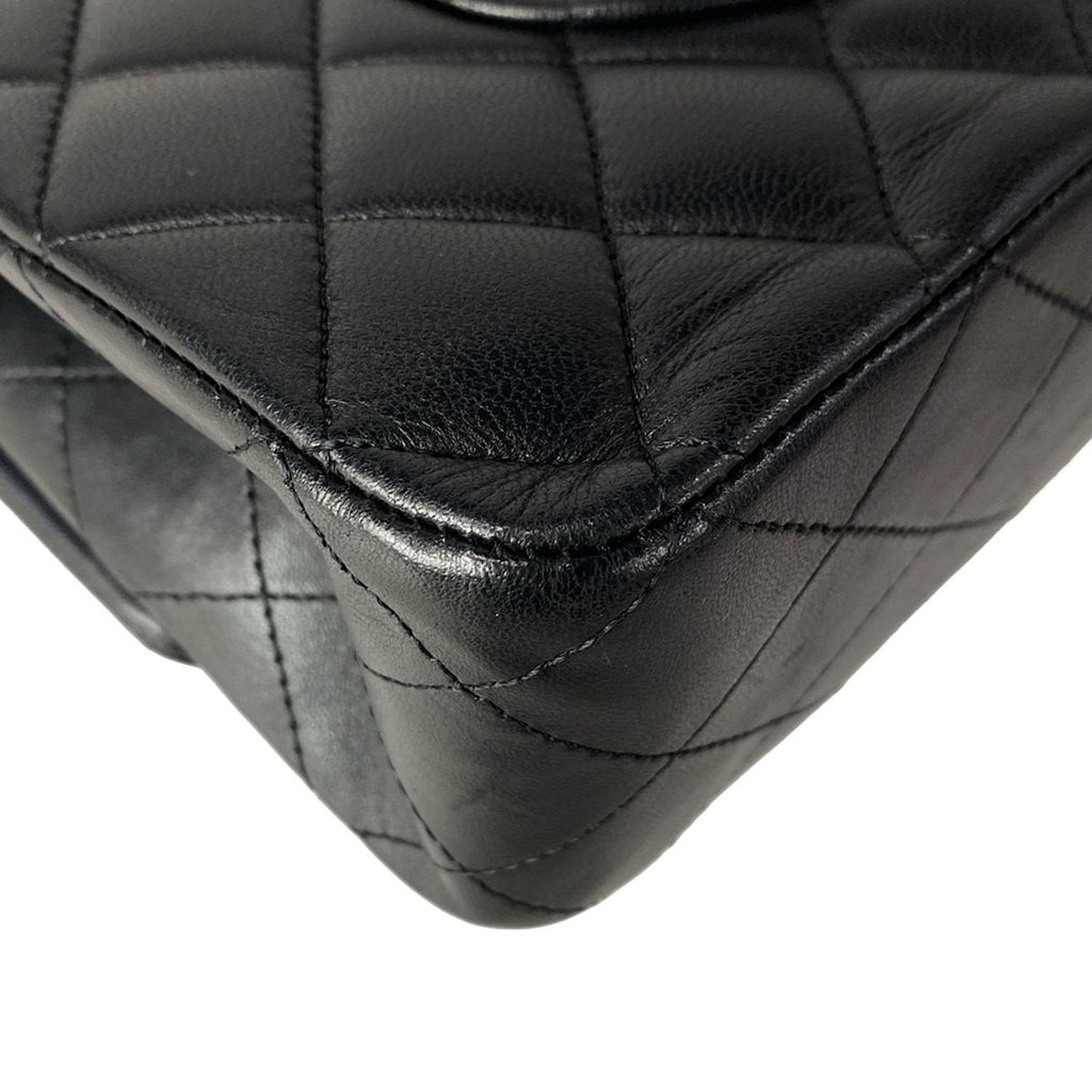 Chanel Shoulder Bag Double Flap Quilted Black Gold Chain Lambskin — view 8