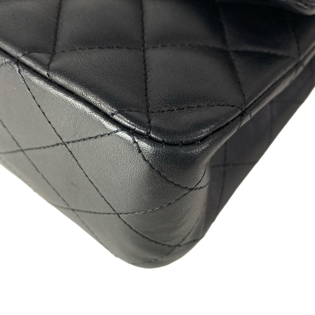 Chanel Shoulder Bag Double Flap Quilted Black Gold Chain Lambskin — view 7