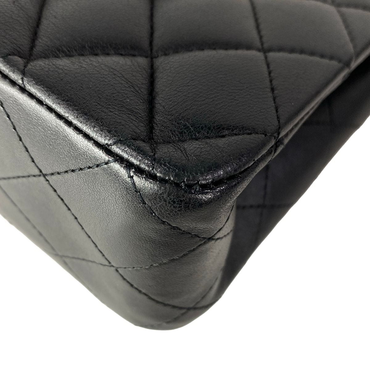 Chanel Shoulder Bag Double Flap Quilted Black Gold Chain Lambskin — view 9
