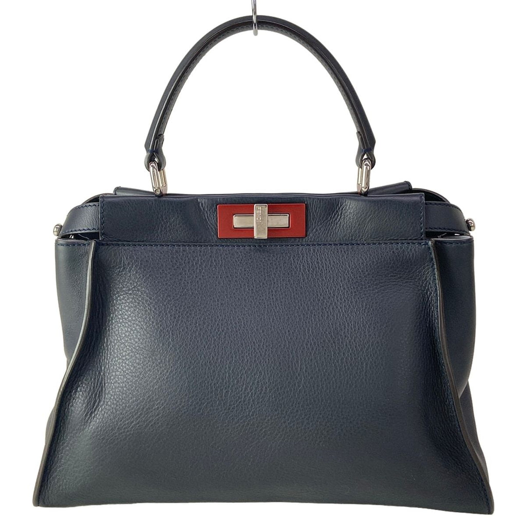 Fendi Handbag Peekaboo Iconic Dark Navy Bordeaux Leather