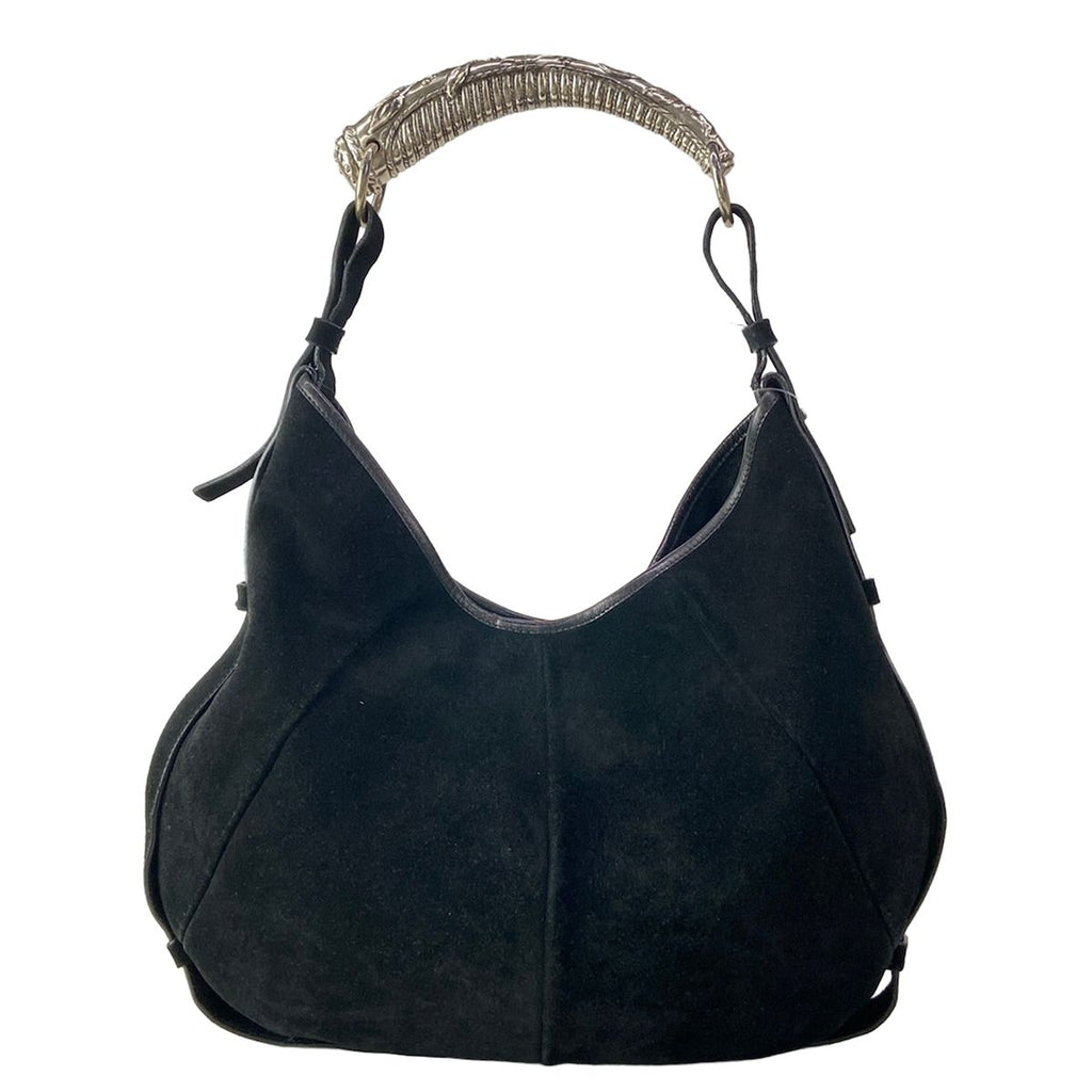 Saint Laurent Rive Gauche Handbag Mombasa Black Silver Leather