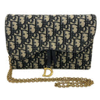 Dior Wallet Saddle Navy Chain Leather