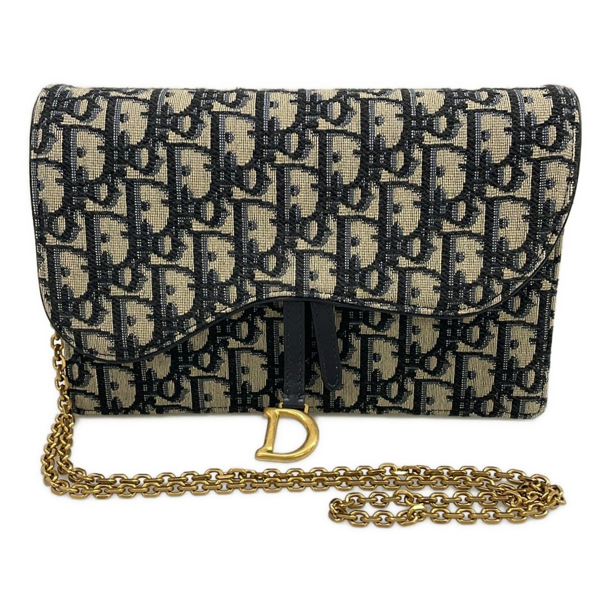 Dior Wallet Saddle Navy Chain Leather