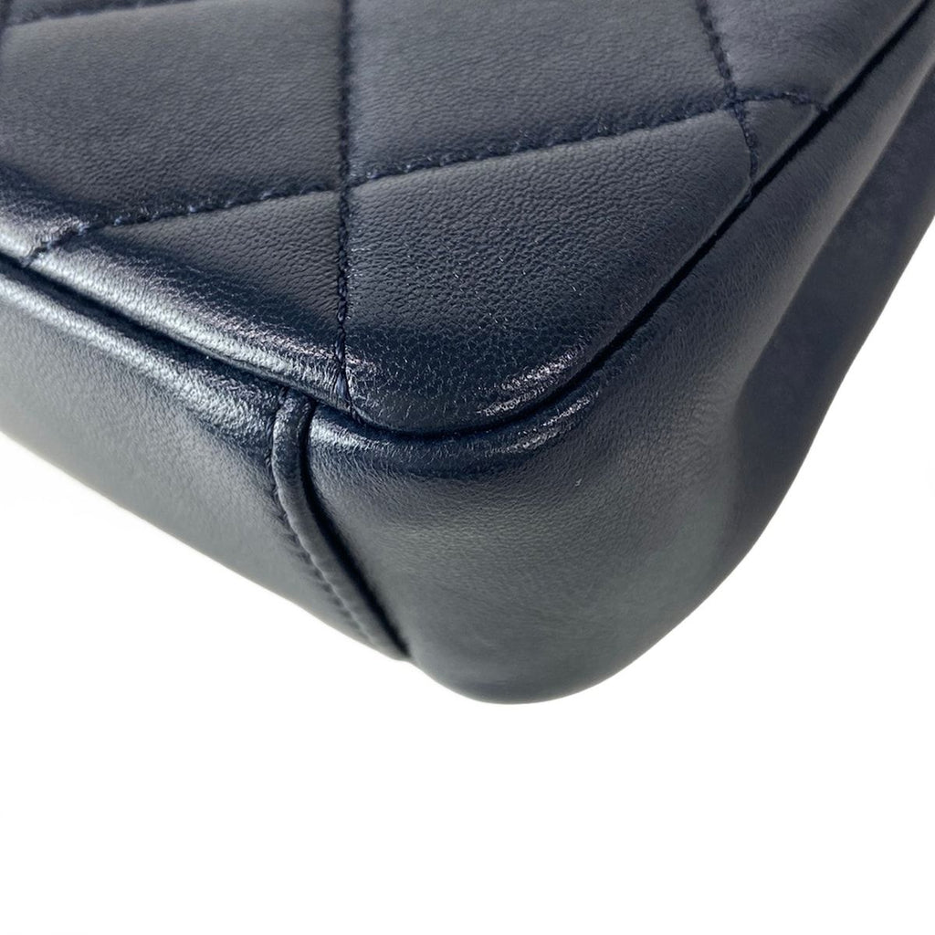 Chanel Shoulder Bag Mini Quilted Dark Navy 2-Way Chain Top Handle Vintage Gold — view 8