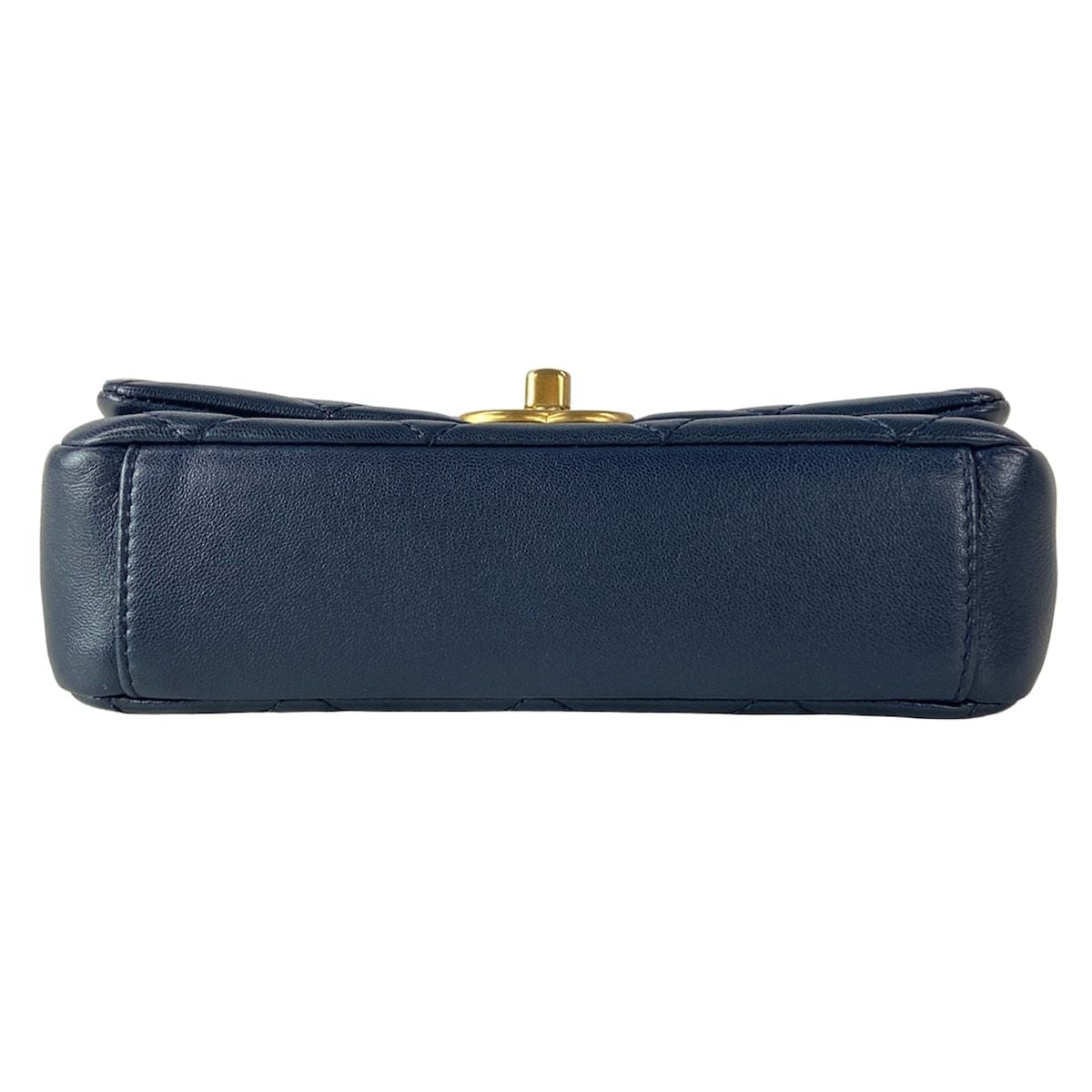 Chanel Shoulder Bag Mini Quilted Dark Navy 2-Way Chain Top Handle Vintage Gold — view 5